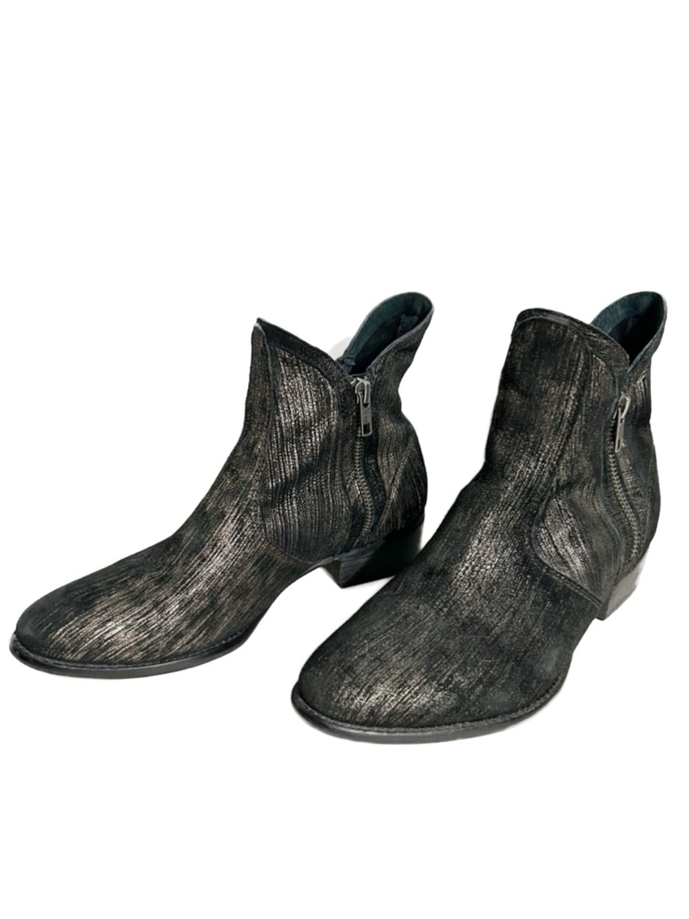 Seychelles Lucky Penny Booties 7.5 Graphite Metallic Leather Side Zip Block Heel